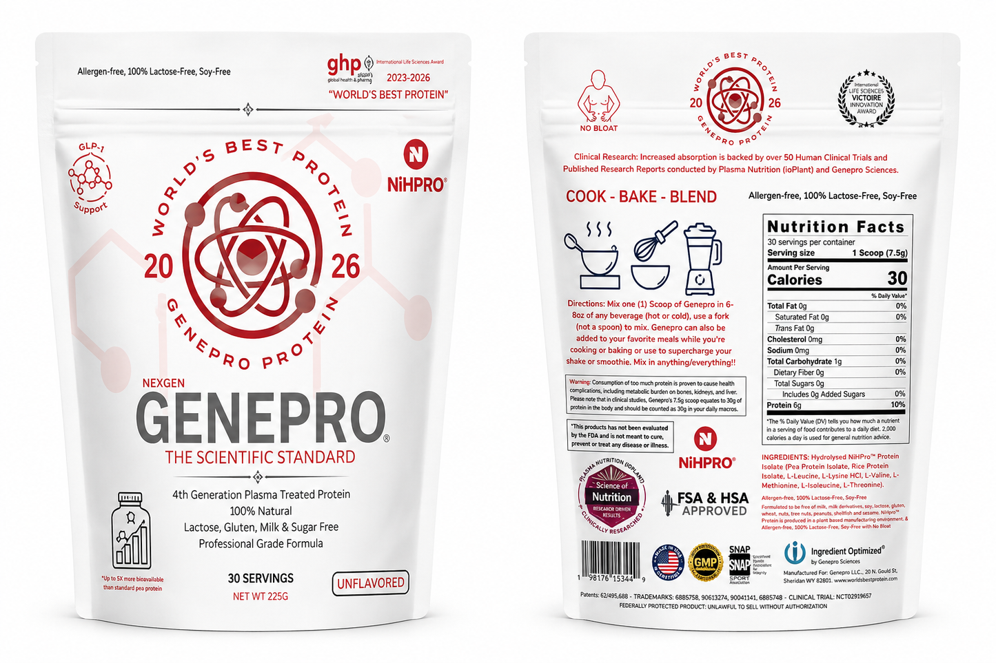 NexGen Genepro NiHPRO (dairy free protein) 30 Serving Flavorless