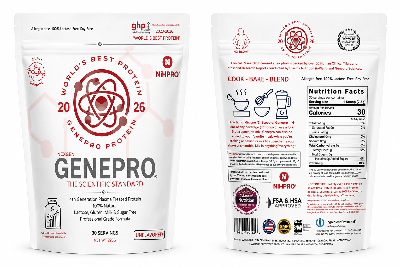NexGen Genepro NiHPRO (dairy free protein) 30 Serving Flavorless